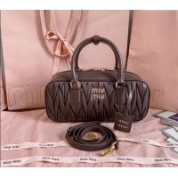 Classic Best Miu Miu Arcadie Matelasse Nappa Leather top handle bag with Gold-Tone Logo 5BB148 Briarwood Brown 2024