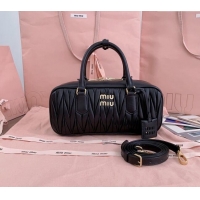 Discount Miu Miu Arcadie Matelasse Nappa Leather top handle bag with Gold-Tone Logo 5BB148 Black 2024