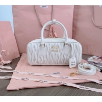 Market Sells Miu Miu Arcadie Matelasse Nappa Leather top handle bag with Gold-Tone Logo 5BB148 White 2024