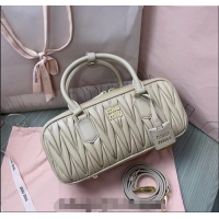 New Design Miu Miu Arcadie Matelasse Nappa Leather top handle bag with Gold-Tone Logo 5BB148 Beige 2024