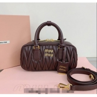 Trendy Design Miu Miu Arcadie Matelasse Nappa Leather top handle bag with Gold-Tone Logo 5BB142 Briarwood Brown 2024