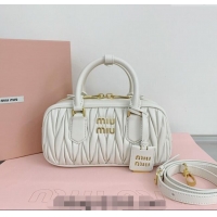 Grade Quality Miu Miu Arcadie Matelasse Nappa Leather top handle bag with Gold-Tone Logo 5BB142 White 2024