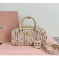 Well Crafted Miu Miu Arcadie Matelasse Nappa Leather top handle bag with Gold-Tone Logo 5BB142 Light Beige 2024