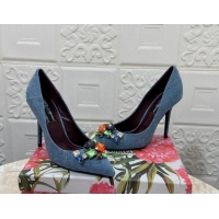 Good Looking Dolce & Gabbana DG Denim Pumps 10.5cm with Crystal Stone Charm Blue 325082 