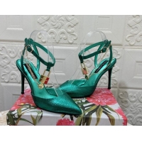 Most Popular Dolce & Gabbana DG Slingback Pumps 10.5cm with Lock Chain in Snakeskin-Like Calfskin Green 325089