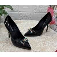 Pretty Style Dolce & Gabbana Patent Calfskin Pumps 10.5cm with Crystals DG Black 325090