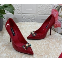 Good Product Dolce & Gabbana Patent Calfskin Pumps 10.5cm with Crystals DG Red 325091