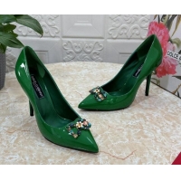 Durable Dolce & Gabbana Patent Calfskin Pumps 10.5cm with Crystals DG Green 325092