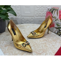 Good Looking Dolce & Gabbana Patent Calfskin Pumps 10.5cm with Crystals DG Gold 325093