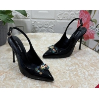 Sophisticated Dolce & Gabbana Patent Calfskin Slingback Pumps 10.5cm with Crystals DG Black 325096