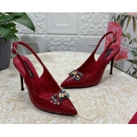 Shop Duplicate Dolce & Gabbana Patent Calfskin Slingback Pumps 10.5cm with Crystals DG Red 325095