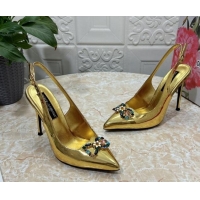 Luxury Dolce & Gabbana Patent Calfskin Slingback Pumps 10.5cm with Crystals DG Gold 325099