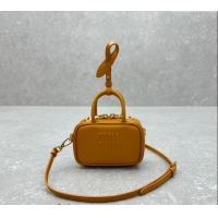 Luxury Discount Miu Miu Leather micro bag 5NR036 Yellow 2024