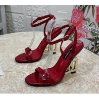 Stylish Dolce & Gabbana Patent Calfskin Sandals 10.5cm with DG Heel Red 325101