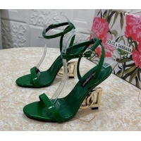 Sumptuous Dolce & Gabbana Patent Calfskin Sandals 10.5cm with DG Heel Green 325102