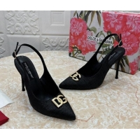 Top Grade Dolce & Gabbana DG Straw-Like Slingback Pumps 10.5cm Black 325105