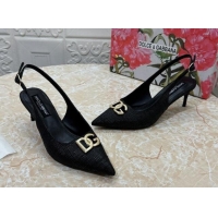 Classic Hot Dolce & Gabbana DG Straw-Like Slingback Pumps 6.5cm Black 325106