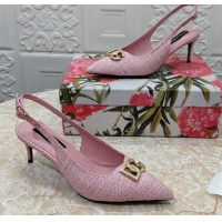 Popular Style Dolce & Gabbana DG Straw-Like Slingback Pumps 6.5cm Light Pink 325115