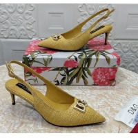 Grade Quality Dolce & Gabbana DG Straw-Like Slingback Pumps 6.5cm Yellow 325117