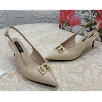 Buy Luxury Dolce & Gabbana DG Straw-Like Slingback Pumps 6.5cm Beige 325119