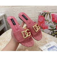 Purchase Dolce & Gabbana DG Straw-Like Flat Slide Sandals Pink 325124