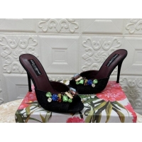 Good Product Dolce & Gabbana DG Denim Heel Slide Sandals 10.5cm with Crystal Stone Charm Black 325128