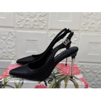 Good Quality Dolce & Gabbana Silk Slingback Pumps 10.5cm with DG Buckle Black 325129