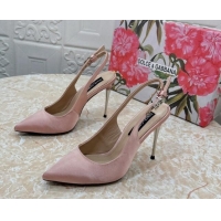 Good Looking Dolce & Gabbana Silk Slingback Pumps 10.5cm with DG Buckle Light Pink 325130