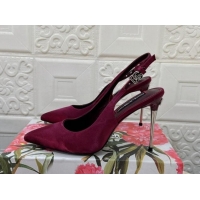 Hot Style Dolce & Gabbana Silk Slingback Pumps 10.5cm with DG Buckle Burgundy 325131