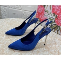 Most Popular Dolce & Gabbana Silk Slingback Pumps 10.5cm with DG Buckle Blue 325132