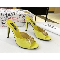 Stylish Dolce & Gabbana DG Patent Calfskin Heel Slide Sandals Yellow 506072