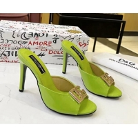 Unique Discount Dolce & Gabbana DG Patent Calfskin Heel Slide Sandals Light Green 506076