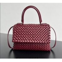 Best Price Bottega Veneta Patti Top Handle bag in Intreccio Leather 776783 Burgundy 2024