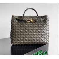 Best Grade Bottega Veneta Medium Andiamo Top Handle Bag in Intrecciato Leather 743572 Khaki Green 2024