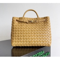 Best Price Bottega Veneta Medium Andiamo Top Handle Bag in Intrecciato Leather 743572 Apricot 2024