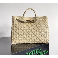 Shop Fashion Bottega Veneta Medium Andiamo Top Handle Bag in Intrecciato Leather 743572 Beige 2024