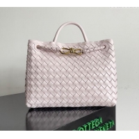 Stylish Bottega Veneta Medium Andiamo Top Handle Bag in Intrecciato Leather 743572 Pale Pink 2024