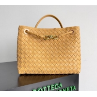 Luxury Cheap Bottega Veneta Medium Andiamo Top Handle Bag in Intrecciato Leather 743572 Apricot Yellow 2024