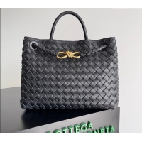 Famous Brand Bottega Veneta Medium Andiamo Top Handle Bag in Intrecciato Leather 743572 Black/Gold 2024