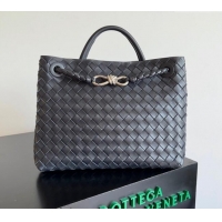 Trendy Design Bottega Veneta Medium Andiamo Top Handle Bag in Intrecciato Leather 743572 Dark Blue/Silver 2024