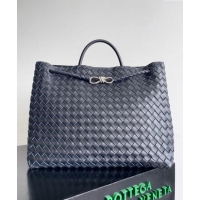 Spot Bulk Bottega Veneta Large Andiamo Top Handle Bag in Intrecciato Leather 743575 Dark Blue/Silver 2024