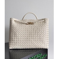 Pretty Style Bottega Veneta Large Andiamo Top Handle Bag in Intrecciato Leather 743575 Cream White 2024