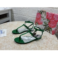 Classic Hot Dolce & Gabbana DG Karung Flat Thong Sandals with Chain Lock in Patent Leather Green 506083