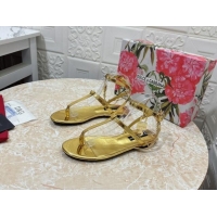 Low Cost Dolce & Gabbana DG Karung Flat Thong Sandals with Chain Lock in Patent Leather Gold 506084