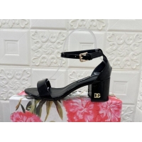 Good Quality Dolce & Gabbana DG Patent Leather Heel Sandals 6cm Black 506086