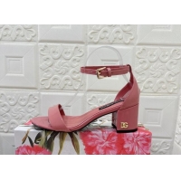 Good Looking Dolce & Gabbana DG Patent Leather Heel Sandals 6cm Pink 506090