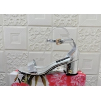 Good Product Dolce & Gabbana DG Patent Leather Heel Sandals 6cm Silver 506092