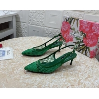 Generous Dolce & Gabbana DG Patent Leather and Mesh Slingbacks Pumps 6.5cm Green 506097