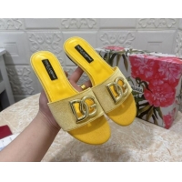 Charming Dolce & Gabbana DG Velvet Flat Slide Sandals Yellow 604094