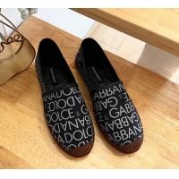 Stylish Dolce & Gabbana DG Printed Canvas Espadrilles Flat Black 604101